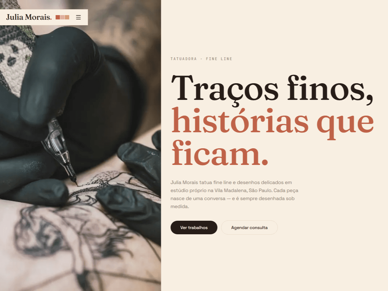 Página inicial do site Morais V1 (Tatuagem), desenvolvido por Leonardo Luciano