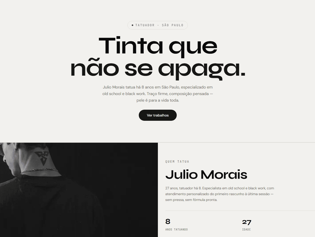 Página inicial do site Morais V5 (Tatuagem), desenvolvido por Leonardo Luciano